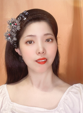 复古灰色烟花镶钻发箍水晶发卡