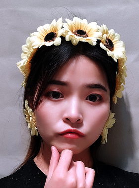 原创设计风黄色防滑花朵宽边发卡