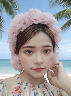 韩系温柔粉花朵高颅顶发箍高级感度假风宽边头箍百搭外出压发发卡