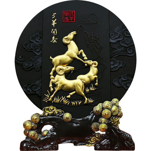 炭雕工艺品三羊开泰博古架装饰品三阳开泰客厅书柜摆件招财生肖羊 - 图3