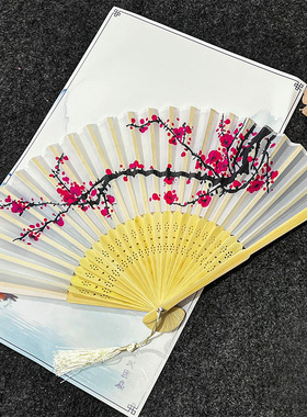 扇子中国风古风随身便携折扇夏季樱花风古典舞蹈学生折叠小竹扇C