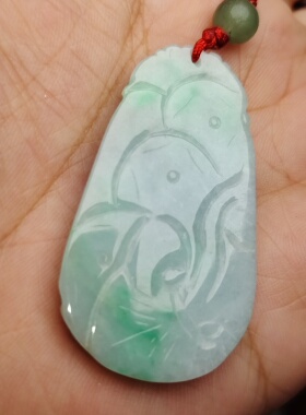 配鉴定证书天然a货翡翠玉牌双鱼如意年年有余鲤鱼跳龙门吊坠