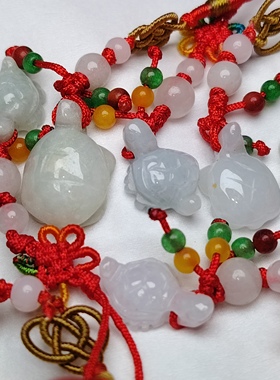 翡翠A货缅甸玉小乌龟手机链吊坠玉石挂件饰品钥匙扣吉祥如意平安