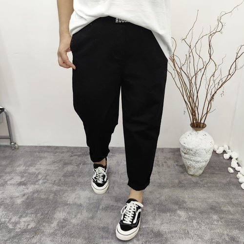 秋装大码200斤胖mm宽松遮肉显瘦松紧腰洗水棉布哈伦休闲裤长裤女 - 图2