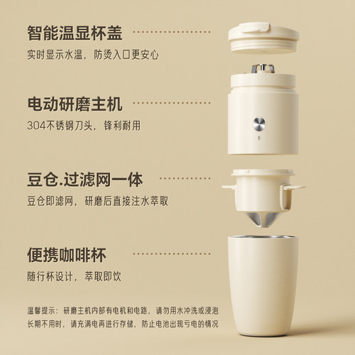 勒仕小型咖啡机便携式迷你咖啡机智能随身车载研磨冲泡过滤一体式 - 图3