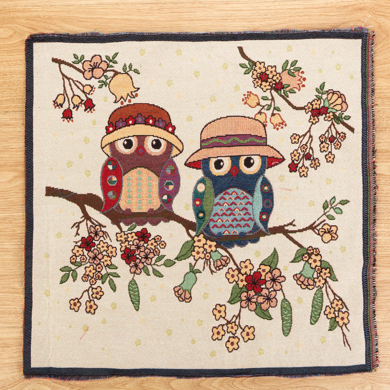 棉麻布提花布料亚麻猫头鹰定位挂布靠枕靠垫加厚布料抱枕面料麻布 - 图3