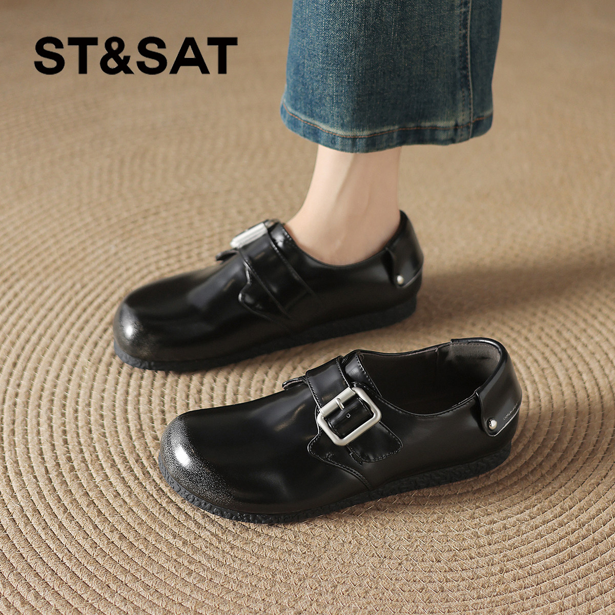 星期六棕色平底全包勃肯鞋子2025新款春一脚蹬懒人皮鞋女鞋子女款,淘宝优惠券,粉丝福利购,淘宝优惠卷