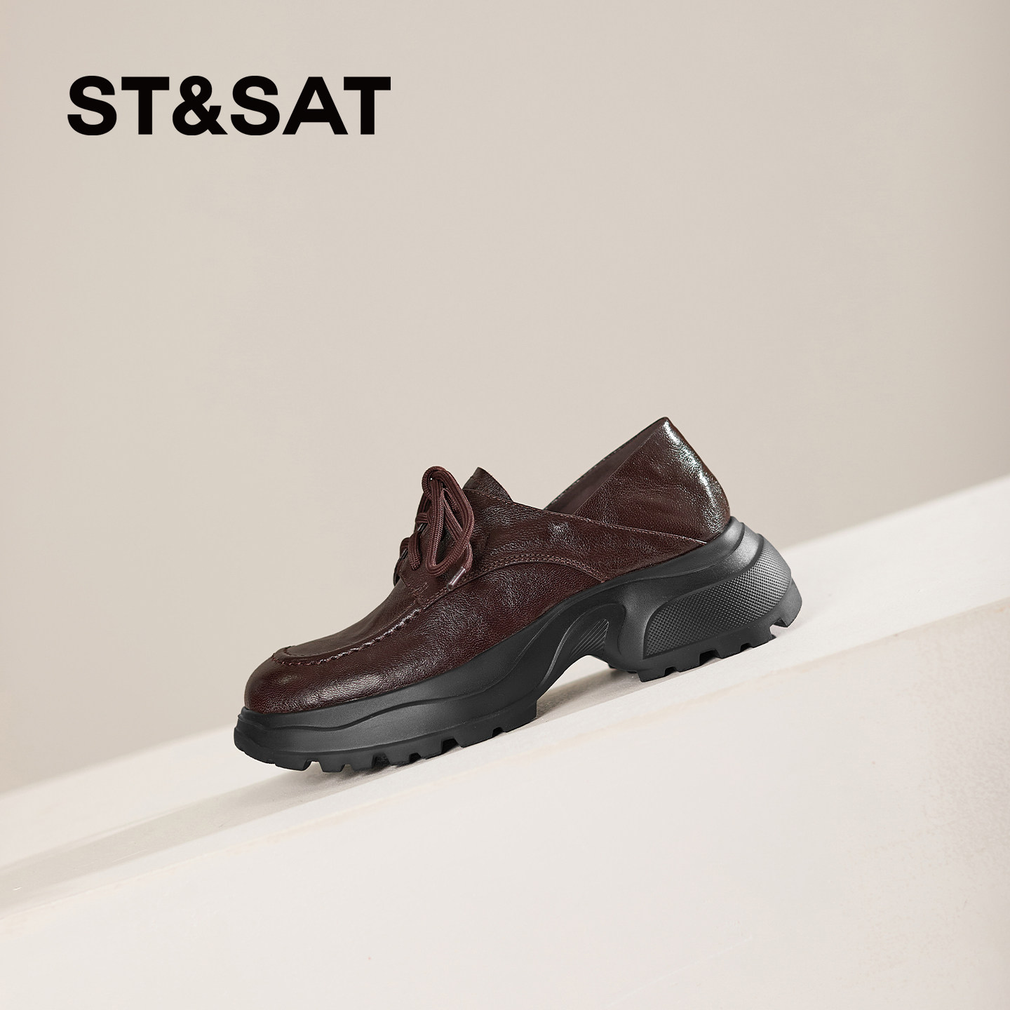 星期六2026春新款英伦风厚底乐福鞋女系带粗跟深口单鞋百搭小皮鞋,淘宝优惠券,粉丝福利购,淘宝优惠卷