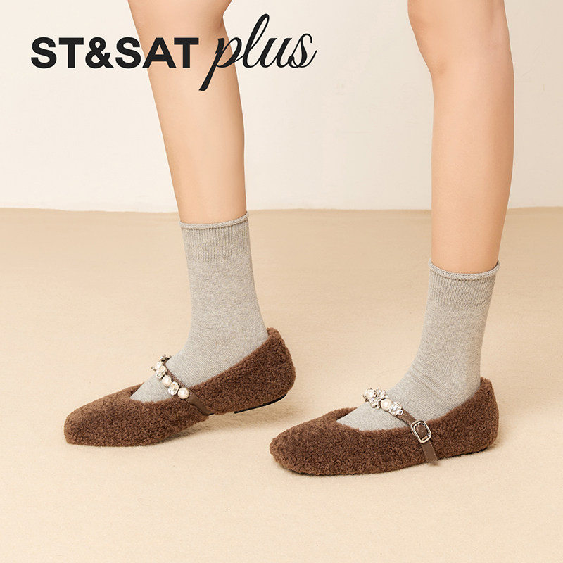 星期六甜美方头毛毛鞋女外穿2025冬季新款玛丽珍保暖鞋SSD4111537,淘宝优惠券,粉丝福利购,淘宝优惠卷