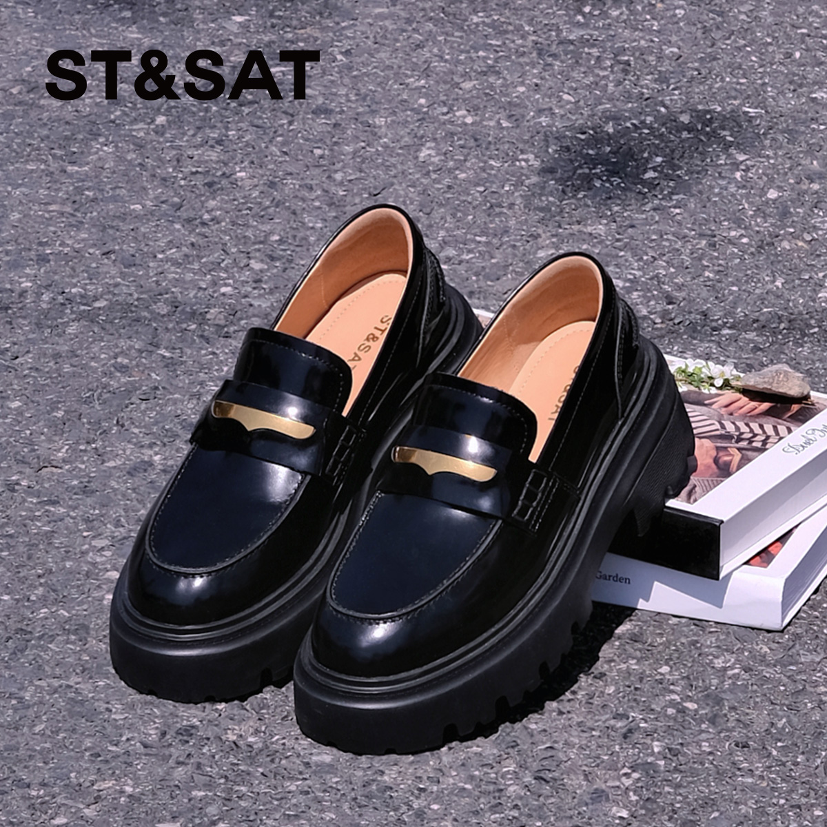 星期六厚底乐福鞋女秋冬柔软牛皮革鞋垫皮鞋单鞋粗跟一脚蹬懒人鞋 - 图2