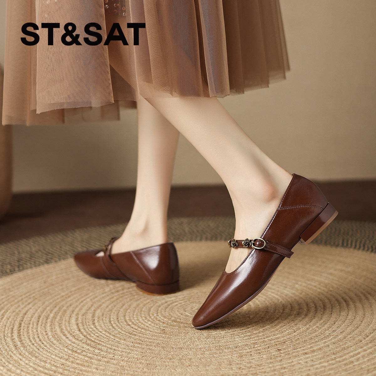 星期六单鞋女鞋子法式玛丽珍鞋羊皮浅口新款皮鞋平底白色真皮女款,淘宝优惠券,粉丝福利购,淘宝优惠卷