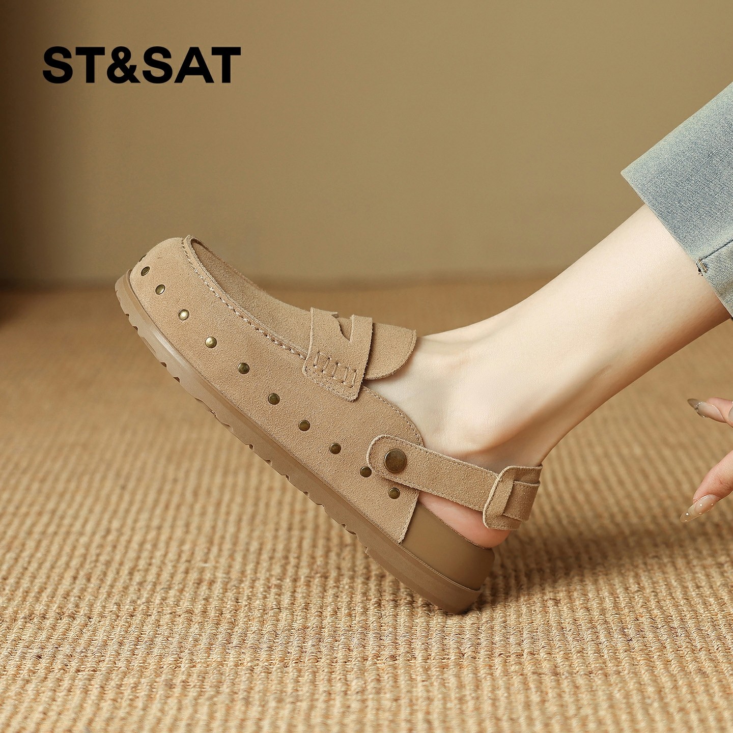 星期六复古勃肯鞋女2026春季新款松弛感包头铆钉内增高休闲懒人鞋,淘宝优惠券,粉丝福利购,淘宝优惠卷
