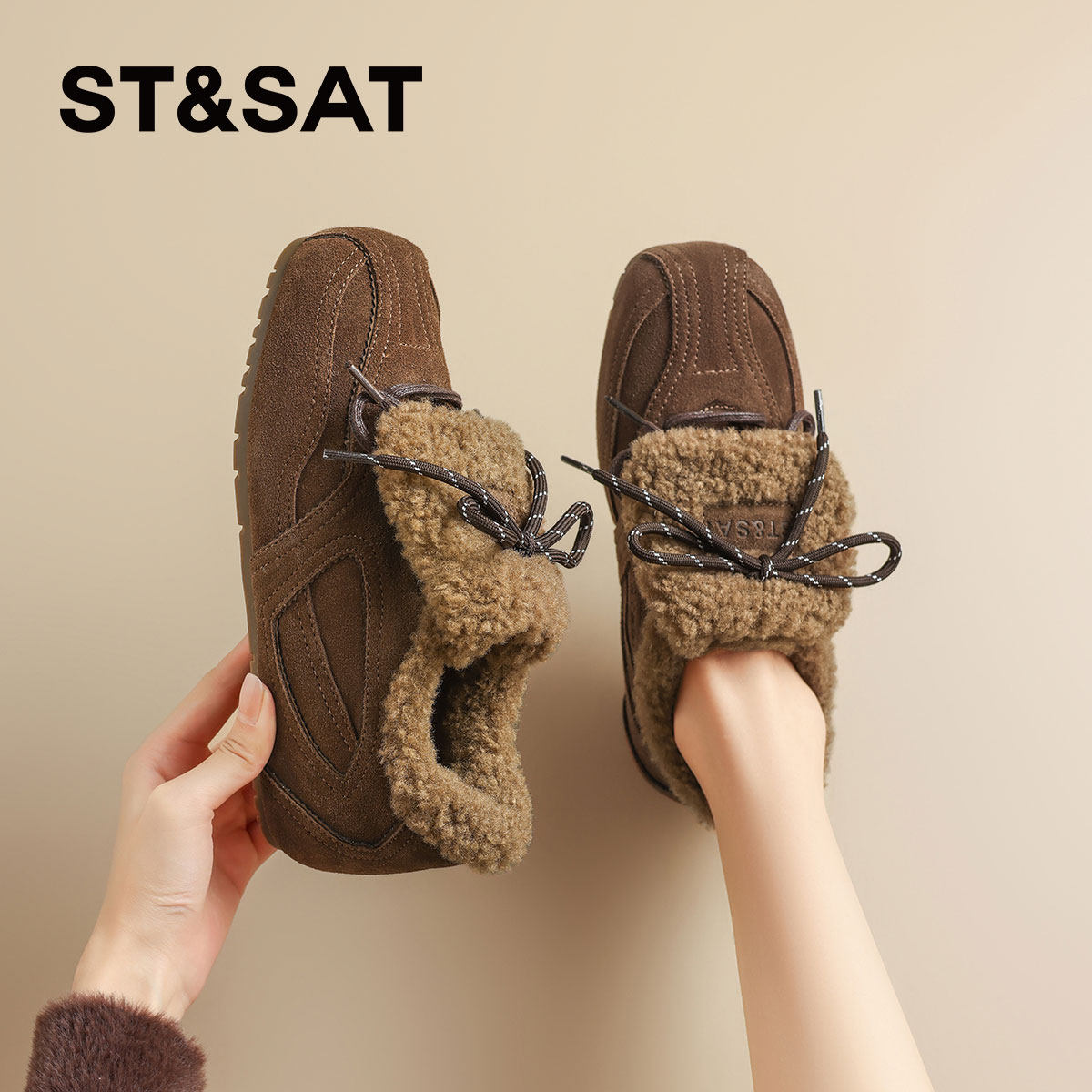 星期六真皮加绒德训鞋女款2025冬季新款复古加厚保暖毛毛鞋棉鞋子,淘宝优惠券,粉丝福利购,淘宝优惠卷