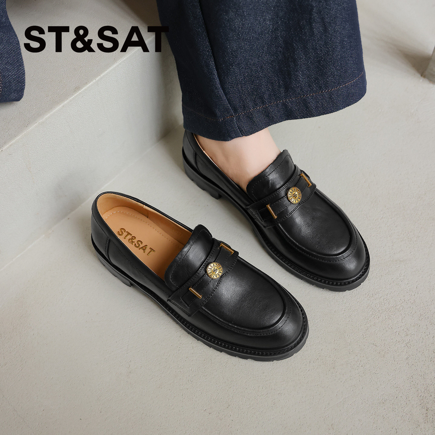 【牛皮】星期六乐福鞋女鞋2025新款春秋一脚蹬平底真皮单鞋小皮鞋