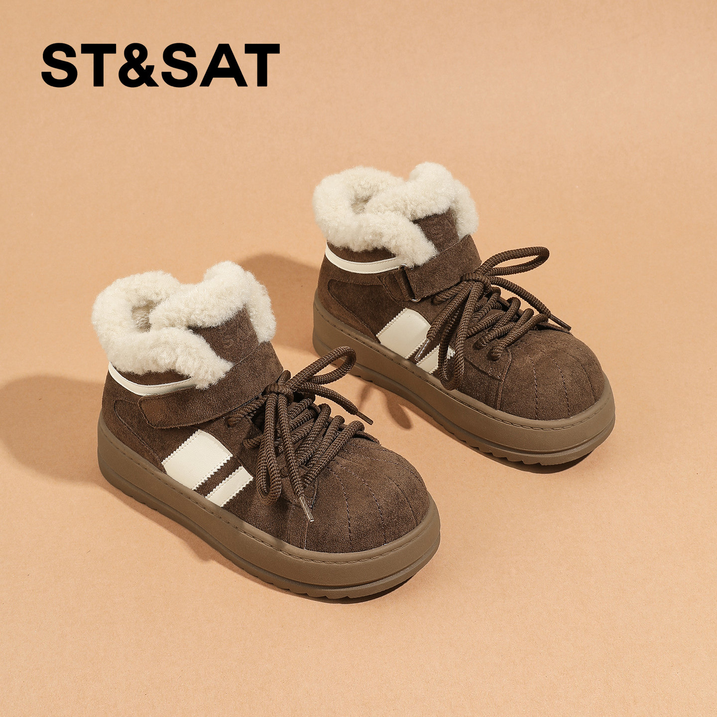星期六高帮加绒德训鞋女款2025新款冬季厚底雪地靴增高保暖毛毛鞋,淘宝优惠券,粉丝福利购,淘宝优惠卷