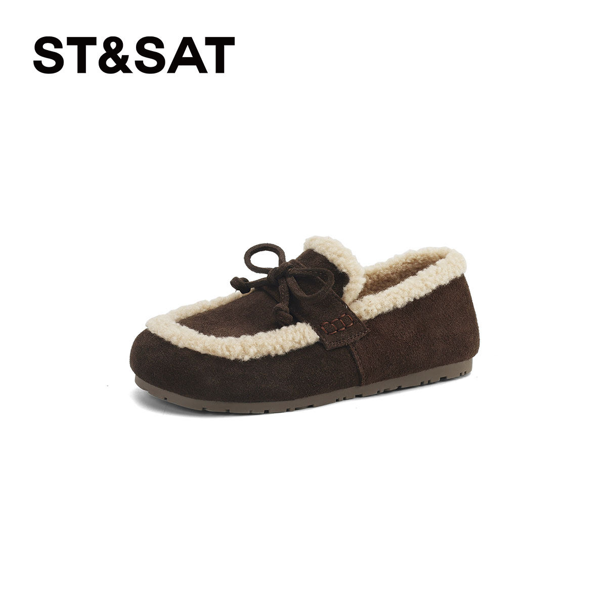 星期六真皮加绒豆豆鞋女鞋2025新款冬季保暖棉鞋一脚蹬毛毛勃肯鞋,淘宝优惠券,粉丝福利购,淘宝优惠卷