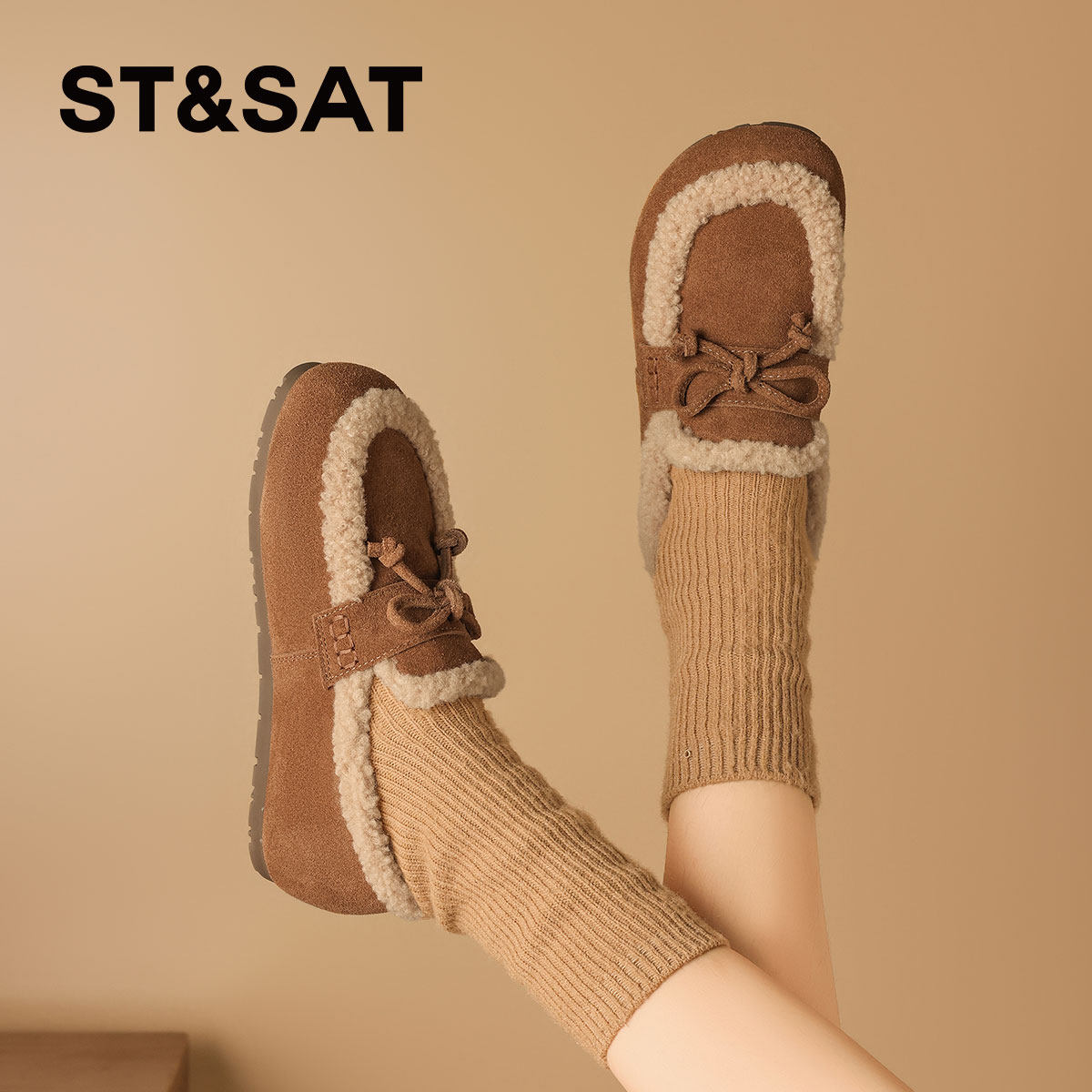 星期六复古真皮加绒勃肯鞋豆豆鞋女2025新款冬季保暖棉鞋毛毛鞋子,淘宝优惠券,粉丝福利购,淘宝优惠卷