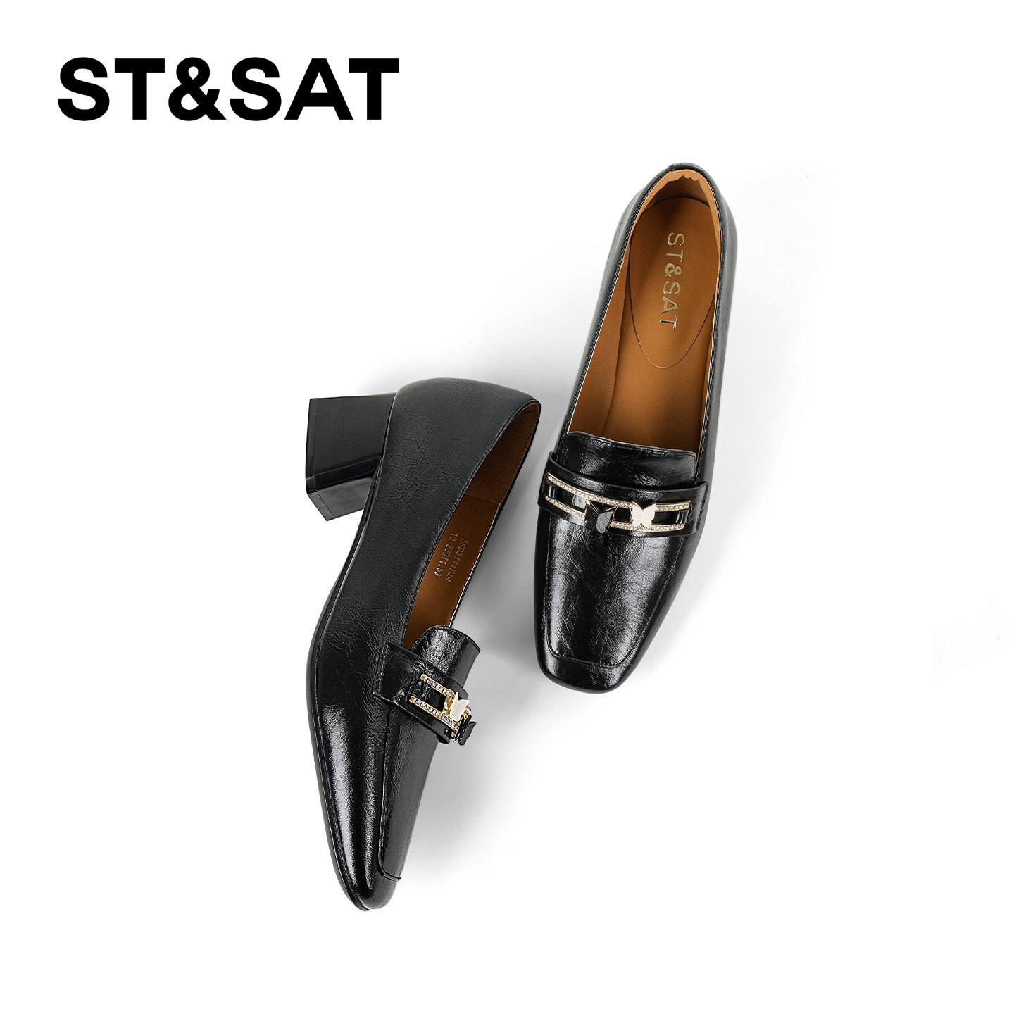 星期六复古小皮鞋女2025真皮方头金属扣高跟单鞋粗跟一脚蹬工作鞋,淘宝优惠券,粉丝福利购,淘宝优惠卷