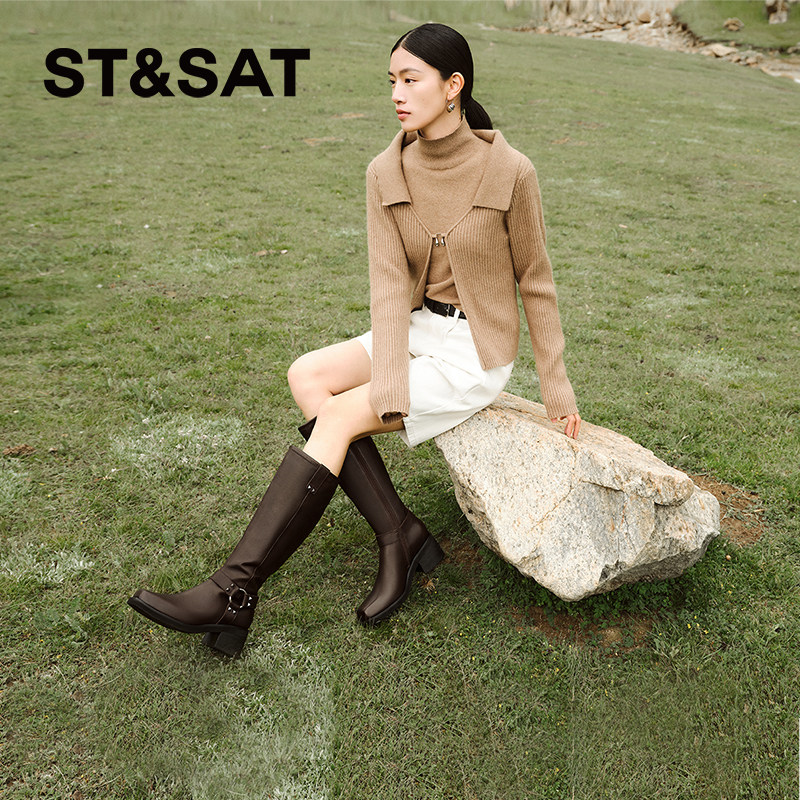 星期六西部靴2024新款女士长筒英伦复古方头冬季骑士靴SSC4117341,淘宝优惠券,粉丝福利购,淘宝优惠卷