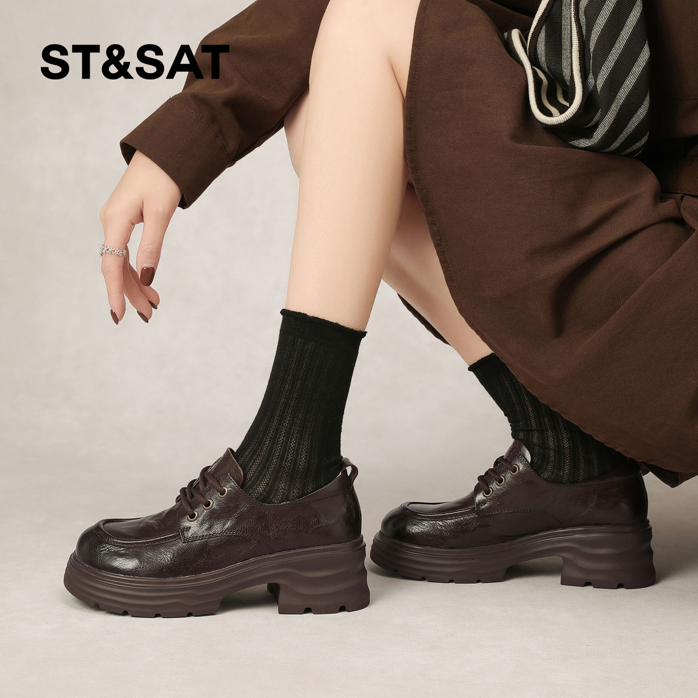 星期六英伦真皮小皮鞋女2026春季款厚底舒适学院风单鞋百搭牛津鞋,淘宝优惠券,粉丝福利购,淘宝优惠卷