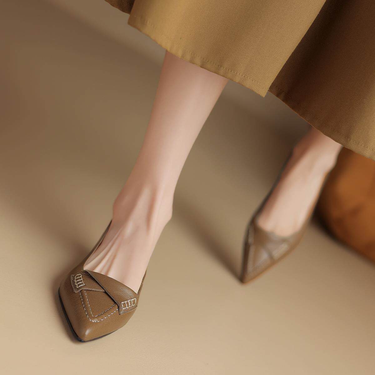 【羊皮】星期六平底鞋女鞋2025年新款浅口通勤鞋尖头复古单鞋百搭