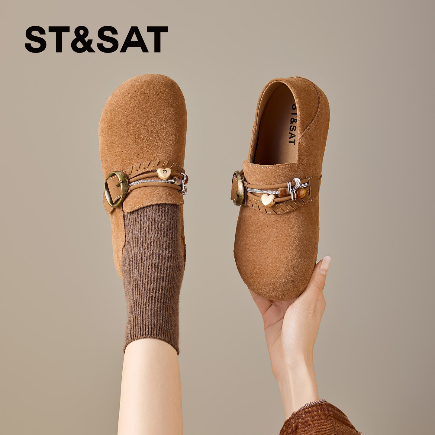 星期六串珠搭扣平底勃肯鞋女2026年春季新款外穿舒适复古全包单鞋,淘宝优惠券,粉丝福利购,淘宝优惠卷