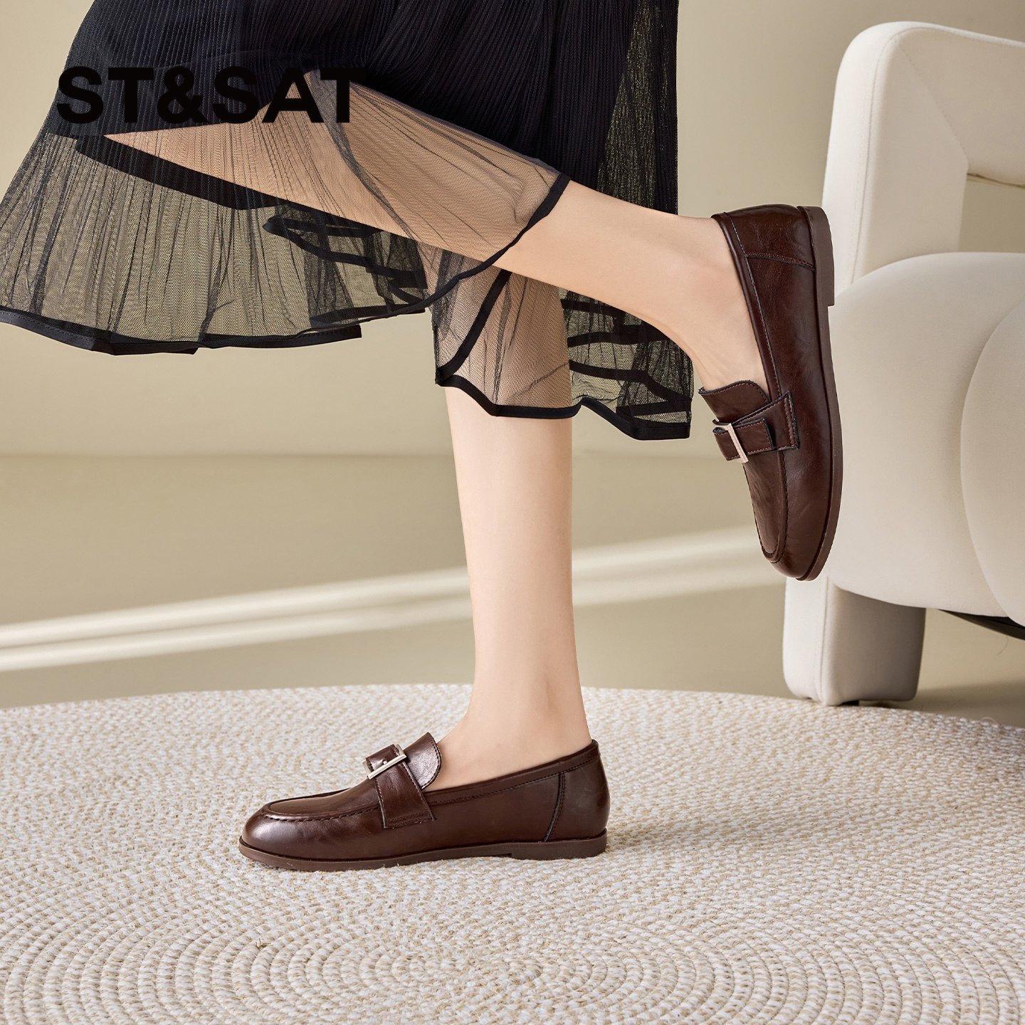 星期六复古乐福鞋女2026年春季新款金属扣圆头豆豆鞋一脚蹬小皮鞋,淘宝优惠券,粉丝福利购,淘宝优惠卷