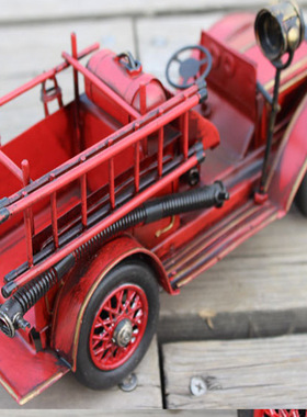 铁皮消防车模型 复古家居工艺品摆件 酒吧装饰成列 消防道具