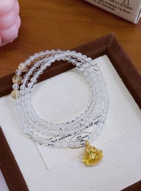 金店同款天然白水晶黄塔晶盘缠手串轻奢感沙金招财猫吊坠手链