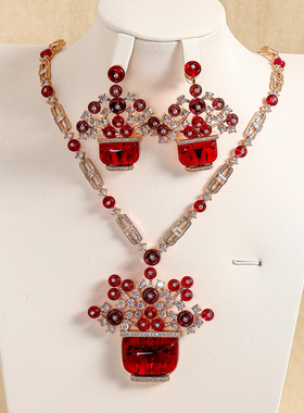 跨境新款花瓶项链镀金算盘珠点缀国潮典雅大气晚装女士毛衣链