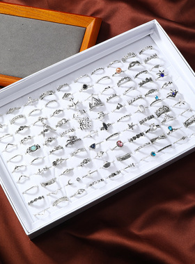 100个-50个混装个性复古风古银重工戒指装盒装时尚戒指潮流戒