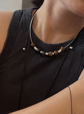 虎眼925银串珠项链天然白水晶小众设计简约颈链