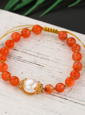 轻奢气质款~南红玛瑙玉髓手链女款相思豆转运珠红豆手串直播货源