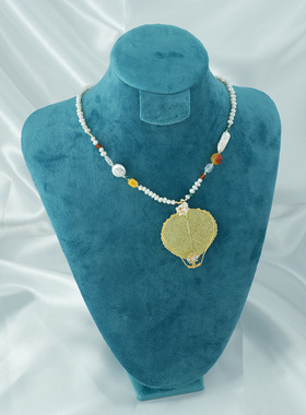 原创设计天然淡水珍珠项链铜镀真金金刚叶吊坠串珠项链女手工