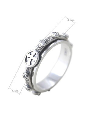 S925纯银戒指 泰银暗夜玫瑰复古十字架戒指 可转动 男女均可戴