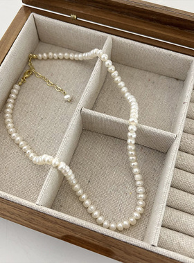 天然珍珠小粒复古14k包金女颈链项链感新款锁骨链 百搭优雅