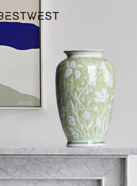 博西家居 新中式复古青花瓷陶瓷花瓶摆件家居感花器装饰品