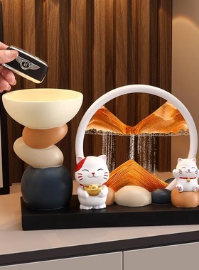 招财猫石来运转收纳玄关摆件入户客厅酒柜电视柜家居装饰品乔迁