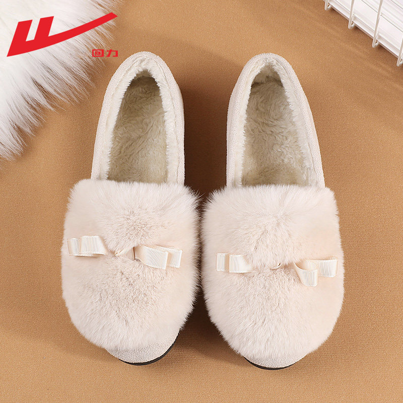 回力毛毛鞋女冬季外穿2023秋冬新款一脚蹬鞋子女棉鞋豆豆鞋女加绒,淘宝优惠券,粉丝福利购,淘宝优惠卷