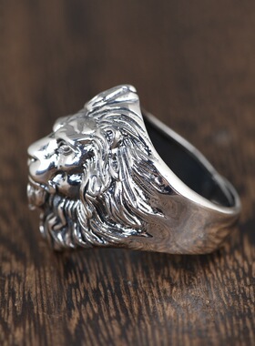 镜星辰 S925银复古泰银工艺银戒指跨境销售开口款狮子头指环