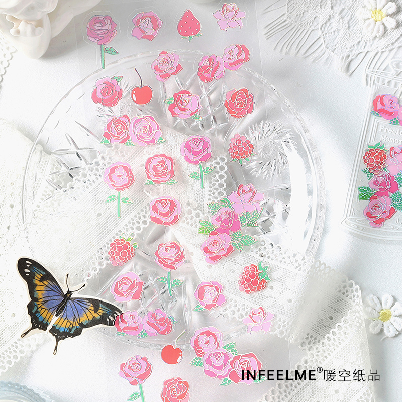 Infeel.MePET烫银贴纸枕花眠系列花卉咕卡手帐素材装饰贴画 4款-图0