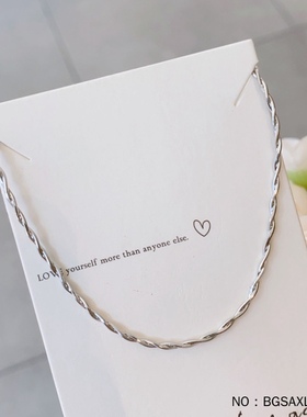 S925银实心时尚八角蛇麻花素银简约项链银饰