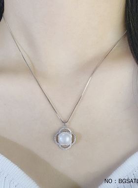 母亲节S925银时尚简约镶石立方氧化锆淡水珠镂空四叶草套链