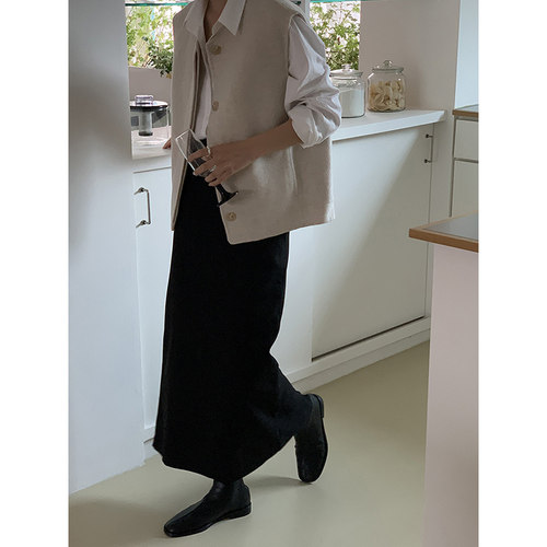 大艾的殿 半身裙女秋冬新款简约长裙气质通勤长款西装裙黑色裙子 - 图1
