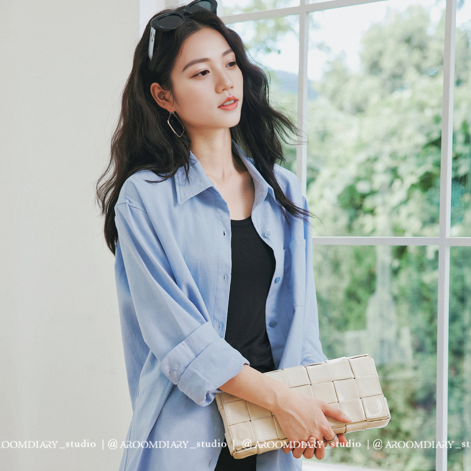 黑标JIN口100高支匹马棉百搭纯色廓形磨毛全棉高智素颜衬衫秋冬女 - 图0