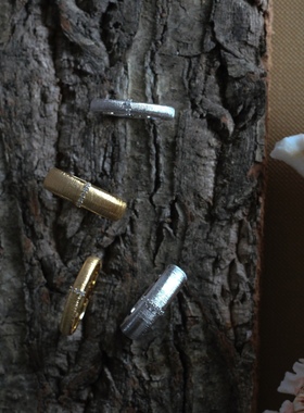 清仓处理 S925镀金手工意大利拉丝宽窄竖钻丝缎叠戴戒指情侣对戒