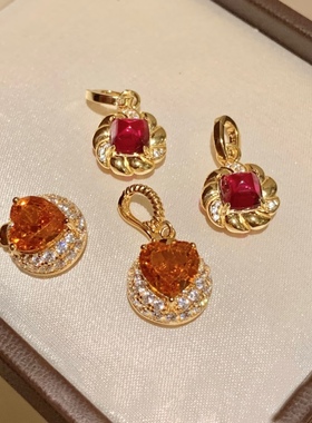 S925银镀金万能扣锁头培育钻锁头红宝祖母绿色镂空链条小吊坠合辑