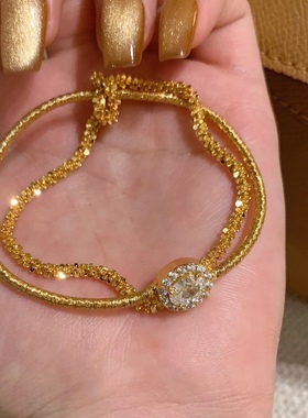 轻珠宝/S925银镀k金·金丝双链缠绕意大利蛇骨雪花手链