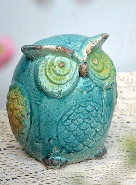 可爱美式陶瓷花园猫头鹰装饰摆件