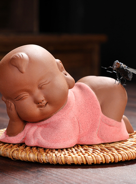 禅意风一定赢茶盘彩砂玩偶小沙弥